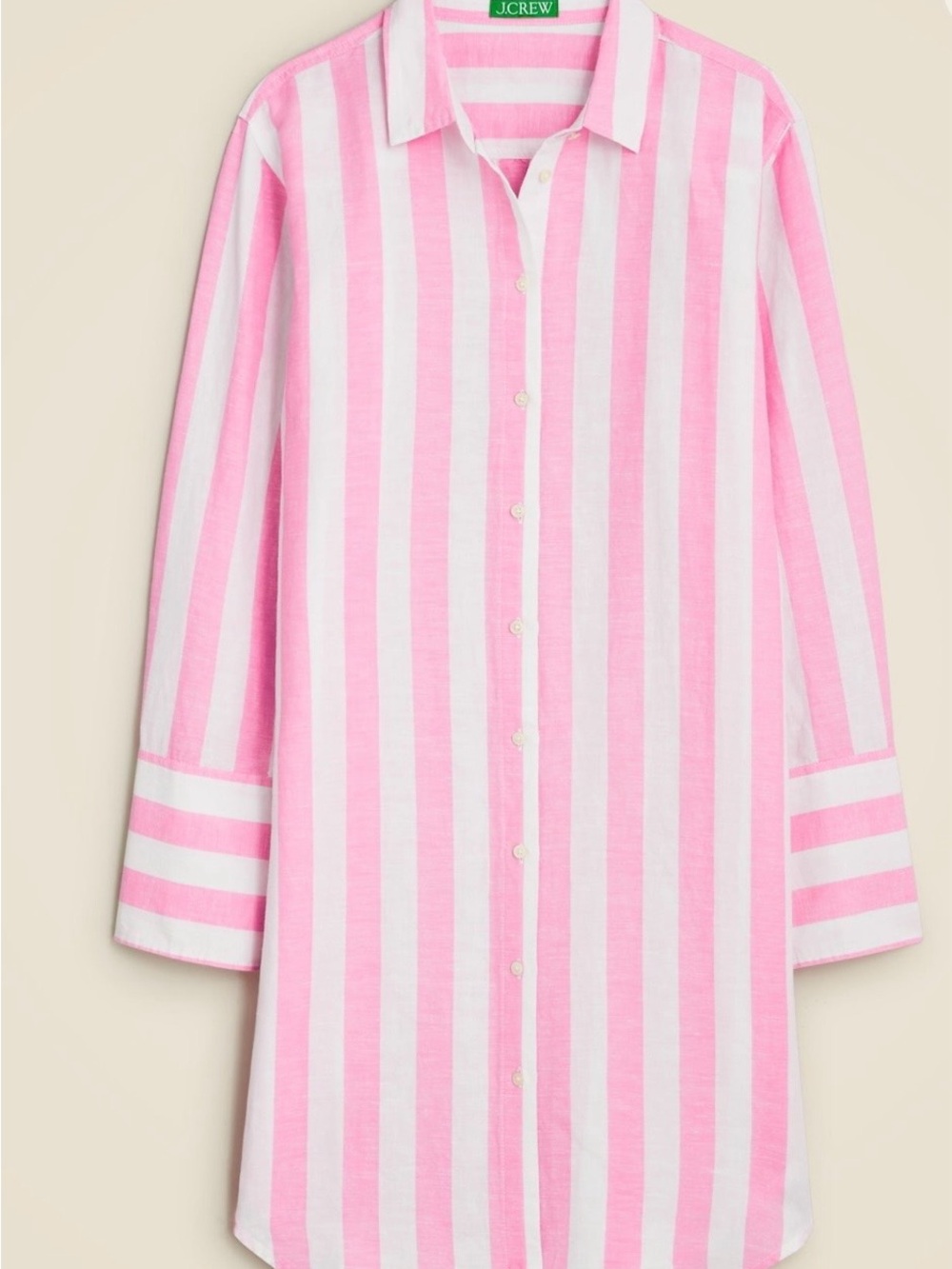 J.Crew Linen-cotton blend beach shirt in pink & white stripe